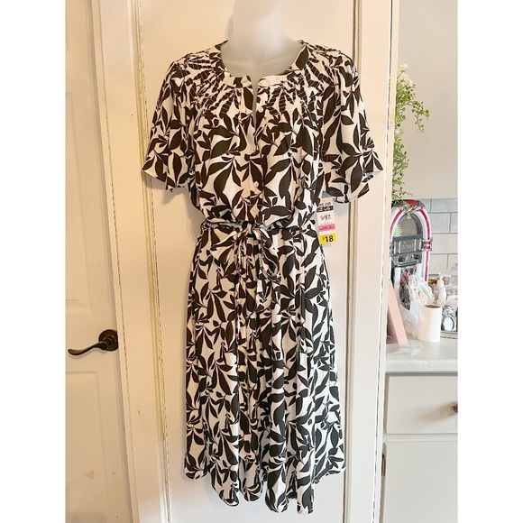 Floral dress black and white dresses midi dress calf length dress knee length - Picture 1 of 2